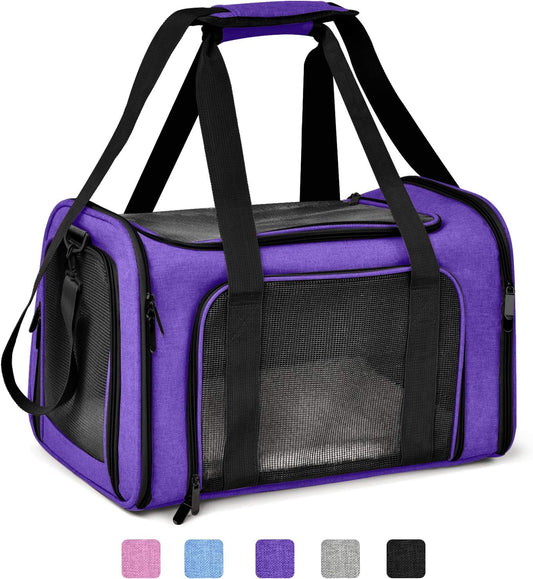 Large Cat Carriers Dog Carrier Pet Carrier for Large Cats Dogs Puppies up to 25Lbs, Big Dog Carrier Soft Sided, Collapsible Travel Puppy Carrier - Large - Purple