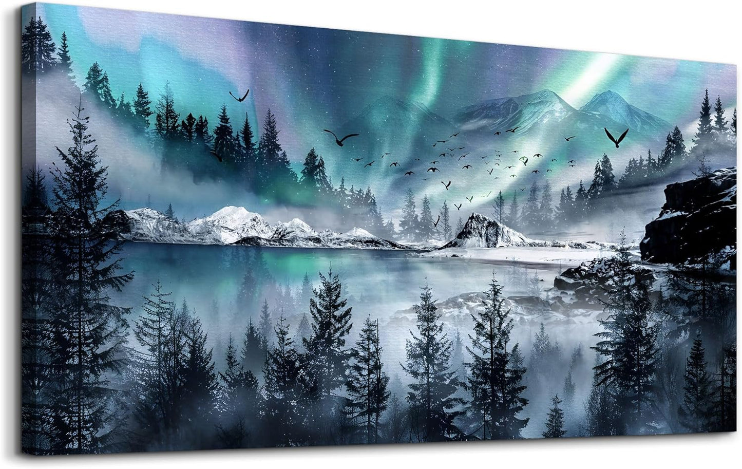 hyidecorart Large Wall Decorations For Office Canvas Wall Art For Living Room Stretched And Framed Canvas Prints Paintings Blue Aurora Scenery Wall Pictures Artwork Ready To Hang Hotel Mural 48x24