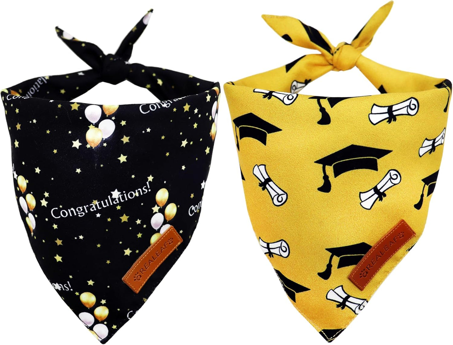 Realeaf Graduation Dog Bandanas 2 Pack, Reversible Pet Scarf for Boy and Girl, Premium Durable Fabric, Holiday Bandana for Small Medium Large and X-Large Dogs (Graduation, Large)