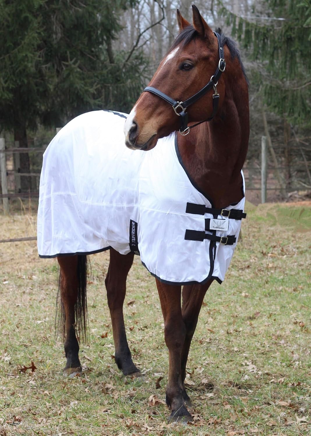 TuffRider Comfy Mesh Fly Sheet | UV Protection Horse Sheet, Standard Neck, 130 Grams Breathable Polyester Mesh - White - 48