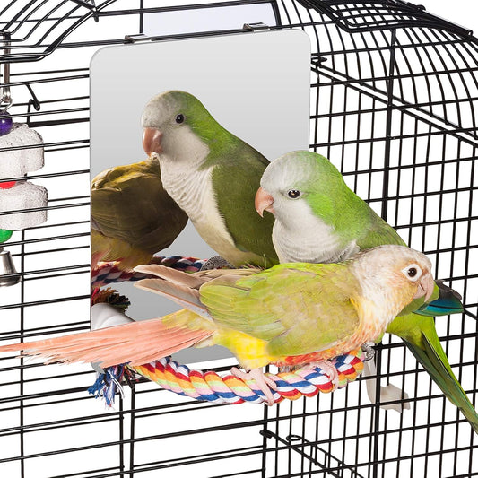 Colorday 7" Bird Mirror with Rope Perch, Bird Swing, Parrot Cage Toys for Parakeet African Grey Conure Cockatiel Lovebird Finch Canarie, Medium