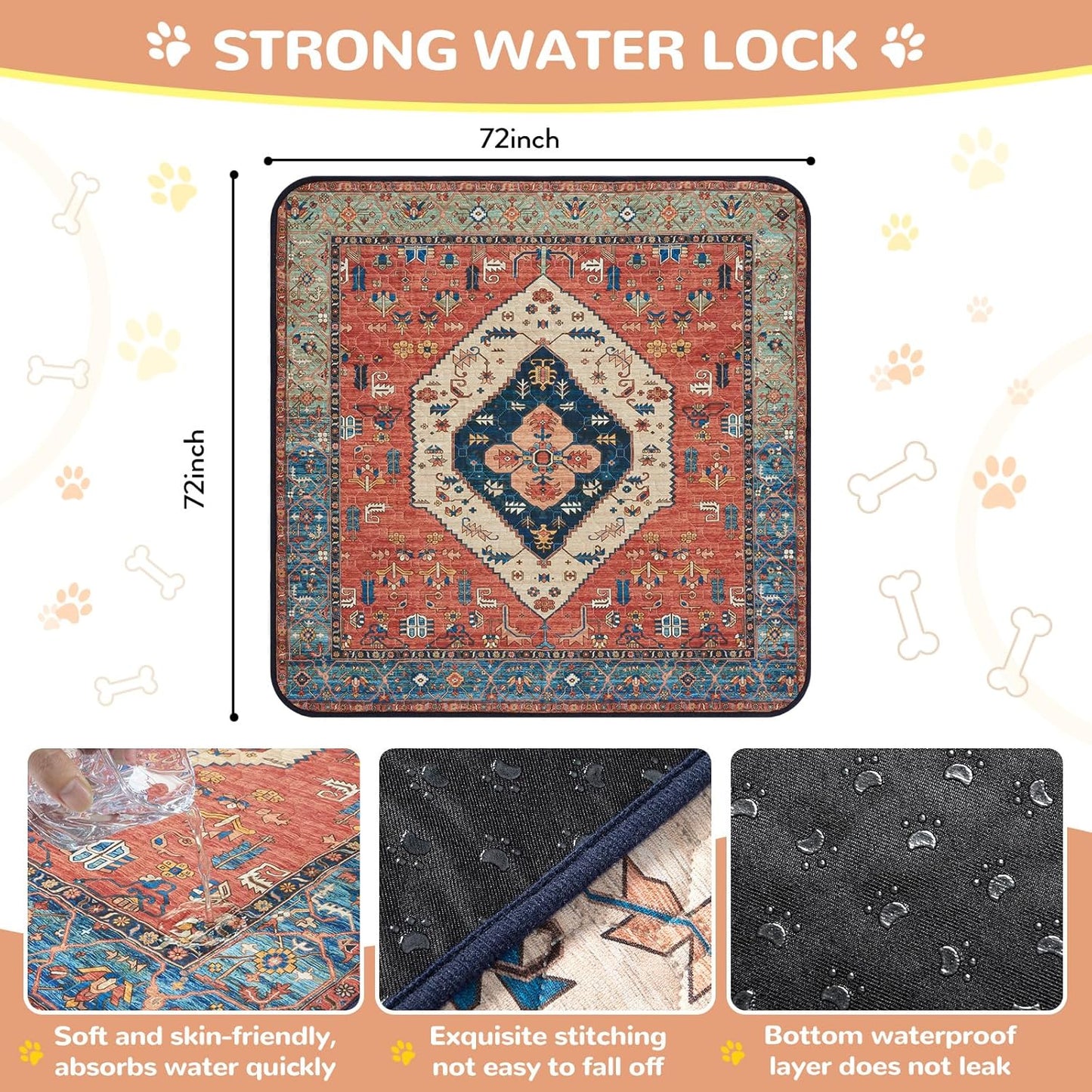 Lahome Extra-Large Washable Dog Pee Pads (72"x72") - Super Absorbent & Waterproof - Leakproof Reusable Mat for Playpens, Beds & Whelping, Convenient Cleanup,Red