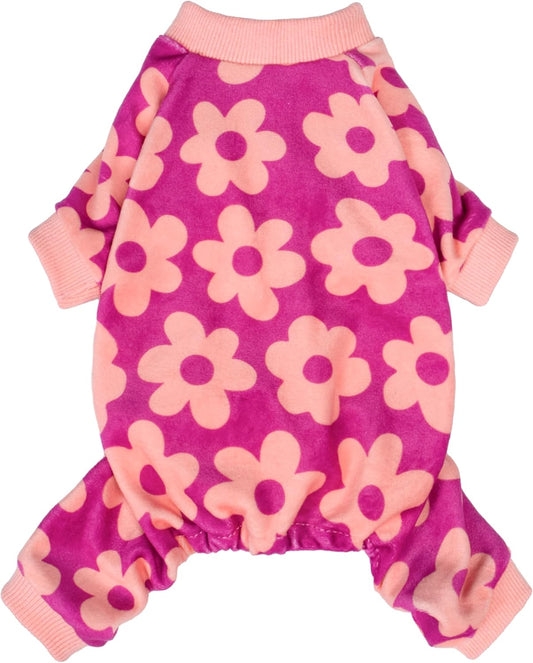 Fitwarm Flower Fleece Dog Pajamas, Warm Winter Dog Clothes for Small Dogs Girl, Cozy Pet Onesie with Feet, Pink, XS
