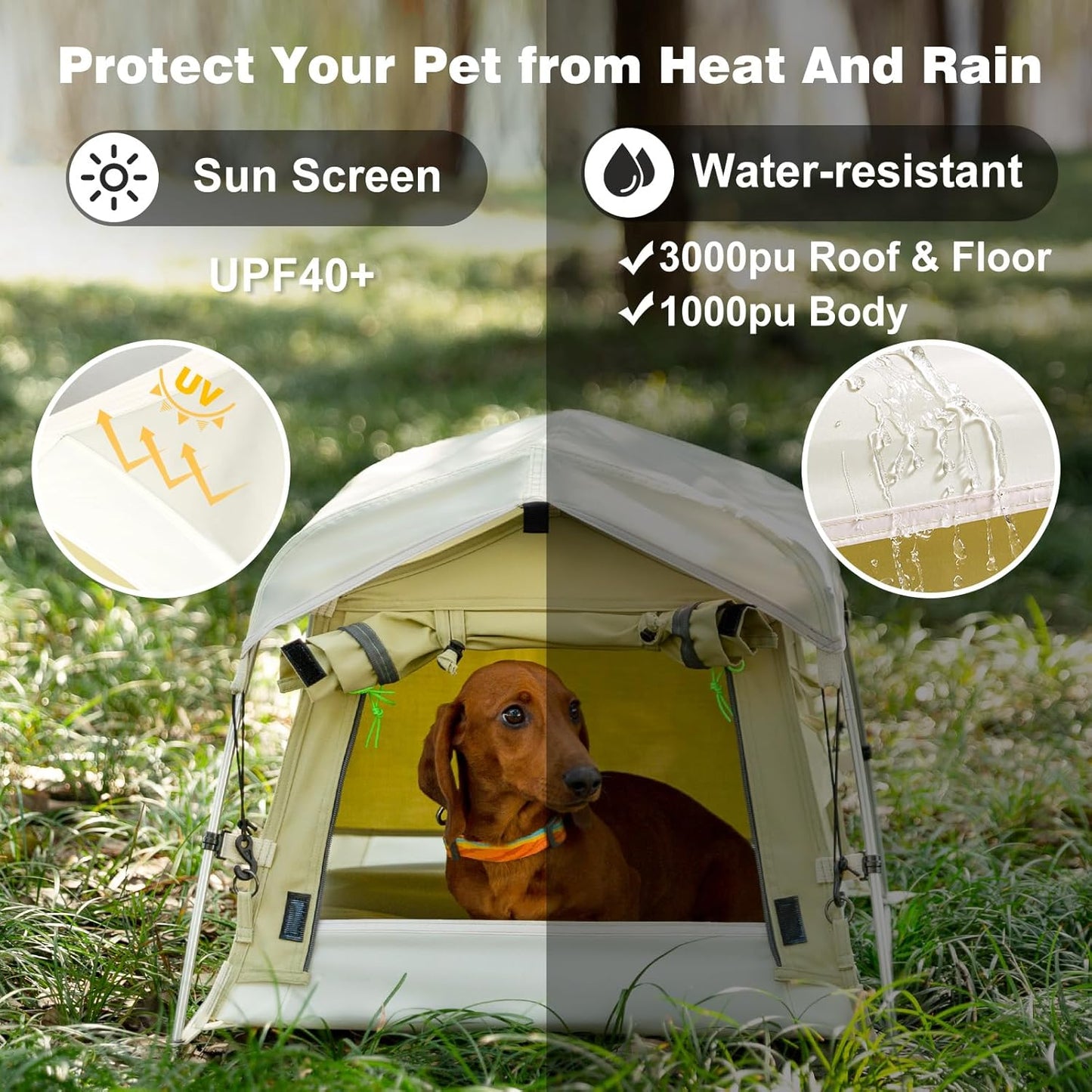 Dog Tent Cotton Fabric, Aluminum Poles and Camping Mat, Outdoor Weatherproof, Dog House Outdoor, Breathable with 2 Side Windows, Portable and Collapsible (Green, Small)