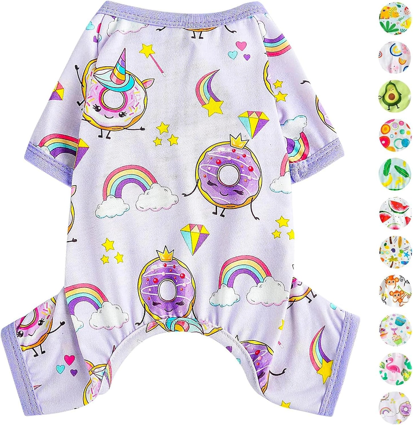 Dog Pajamas Pjs Summer Dog Clothes for Small Dogs Girl - Boy - Medium Size Dogs, Soft Stretchy Puppy Clothes Doggie Onesies Fall Cat Pet Jammies Outfit (Donut Purple, Small)