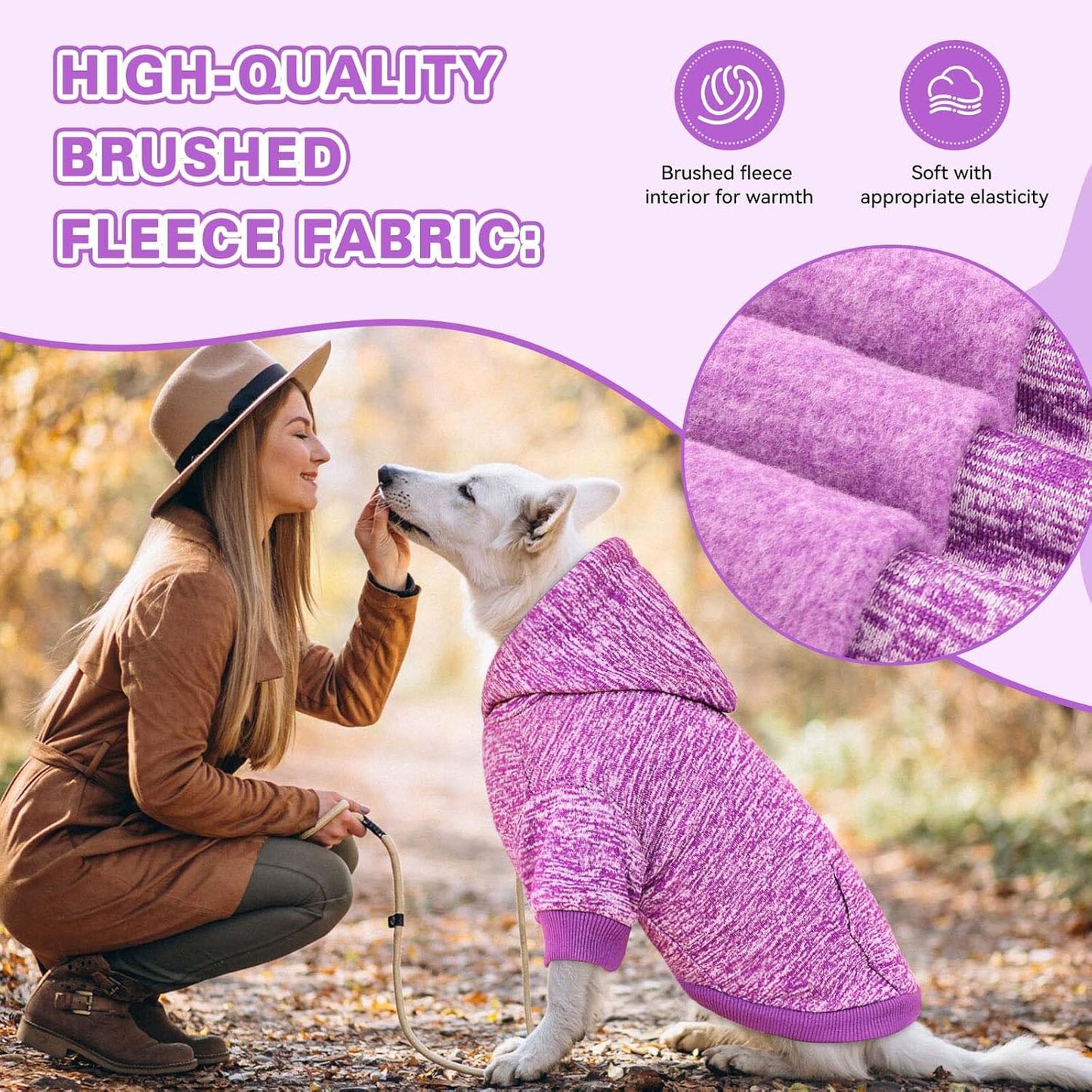 Dog Sweaters for Medium Dogs Dog Hoodie Fleece Dog Sweater Soft Dog Clothes Sweatshirt with Pocket Dog Hoodie for Medium Dogs(Purple&M)