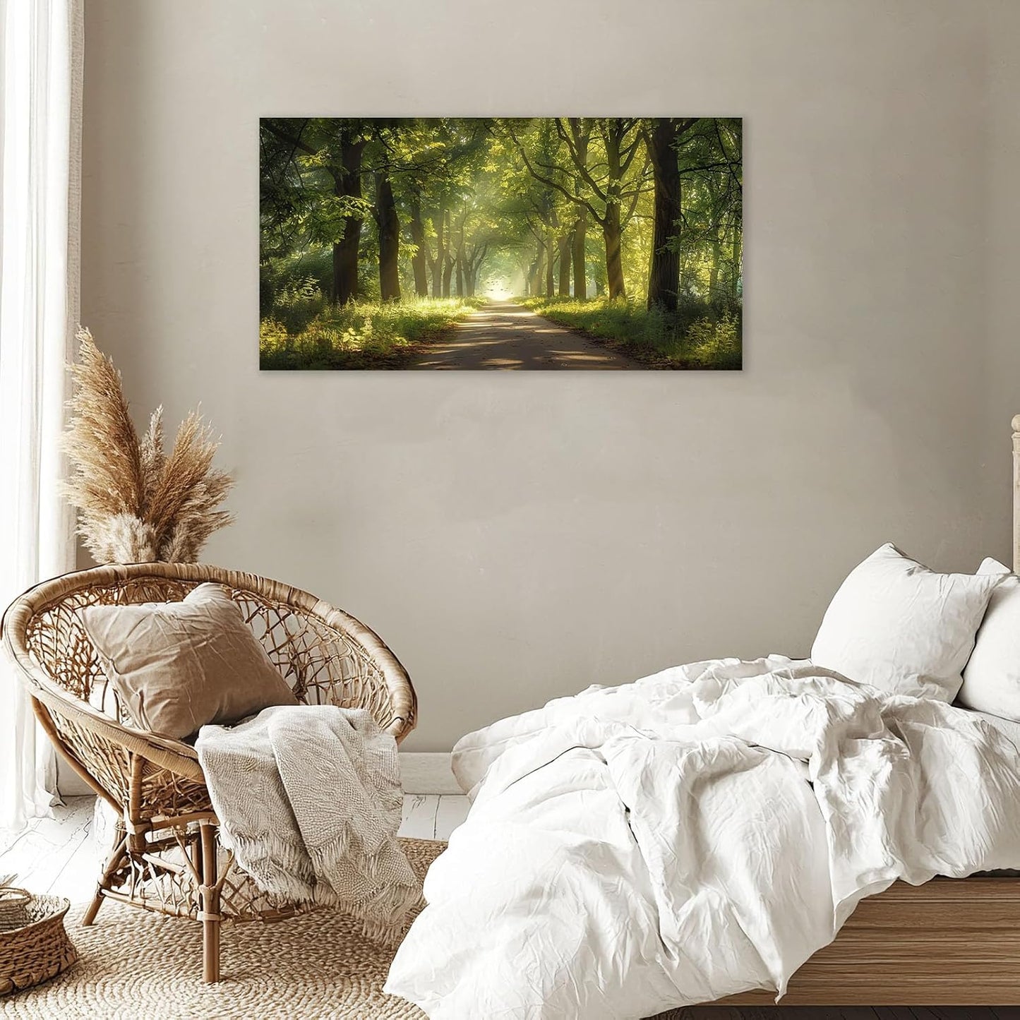 Large Forest Tree Wall Art Canvas Living Room Nature Green Pictures Framed Prints Oversize Wall Decor Landscape Painting for Bedroom Dining Office Home 60"x30"