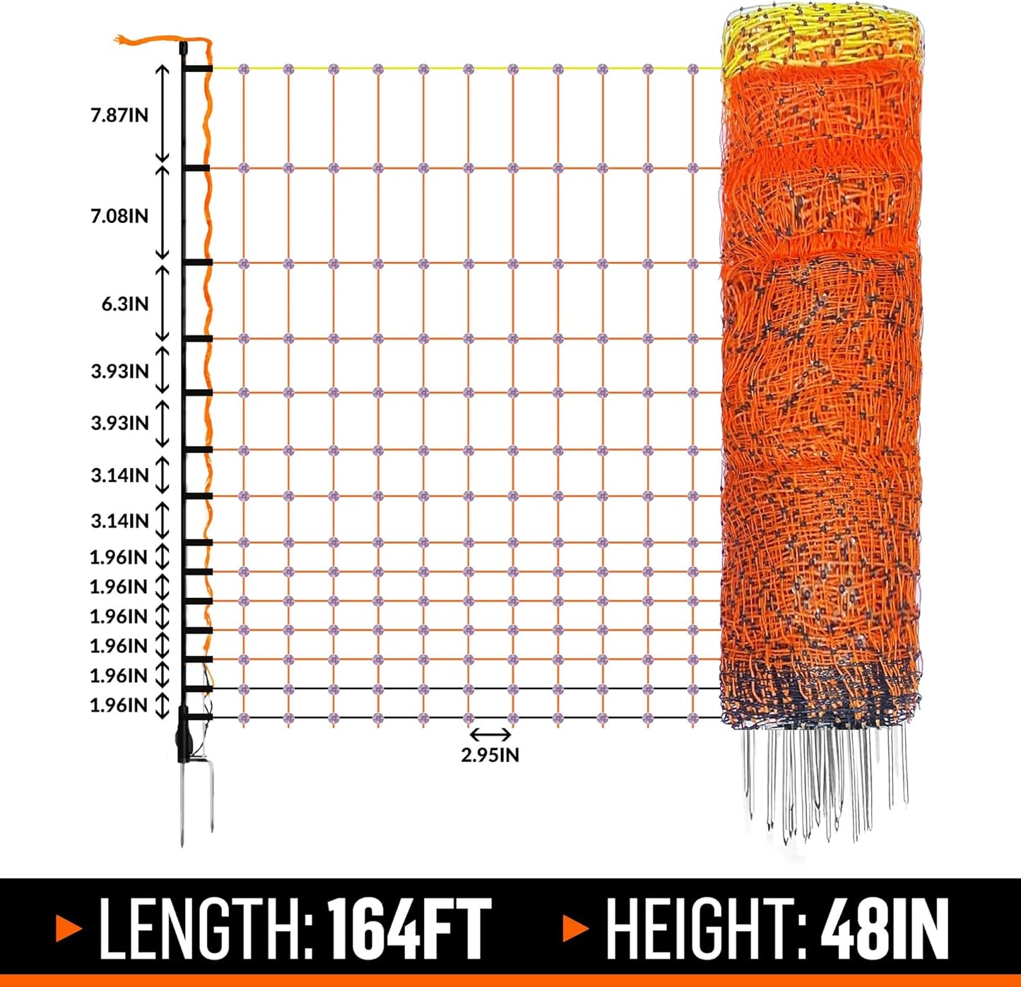 Pet & Livestock HQ Electric Fence Poultry Netting 48" x 164' - Portable Pre-Assembled Electric Net Fencing for Goats, Sheep, Lambs in Farms, Ranches, and Gardens (19 Posts, 2 Spikes)