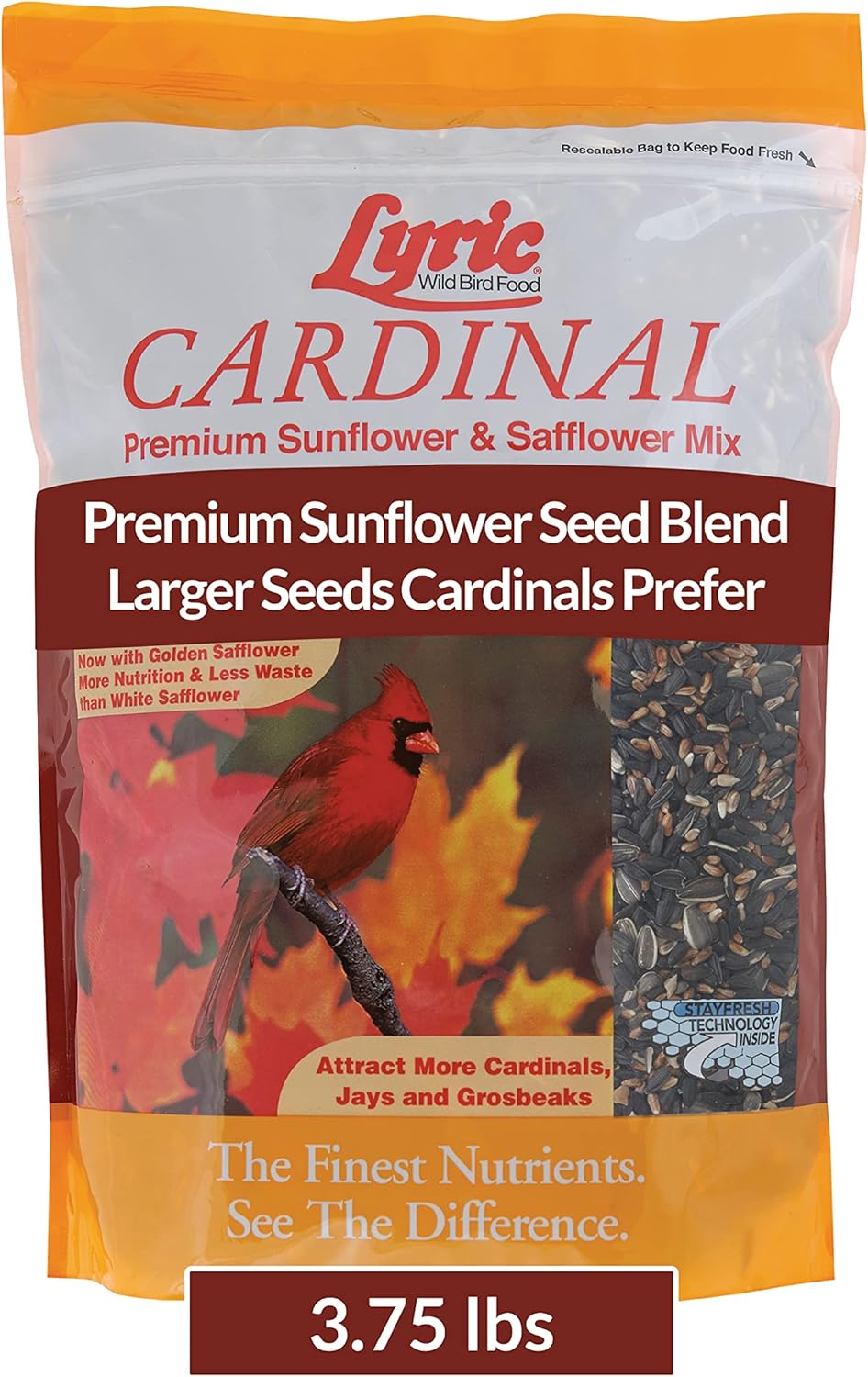 Lyric Cardinal Wild Bird Seed - Sunflower & Safflower Premium Bird Food Mix for Cardinals, Grosbeaks & Blue Jays - 3.75 lb bag