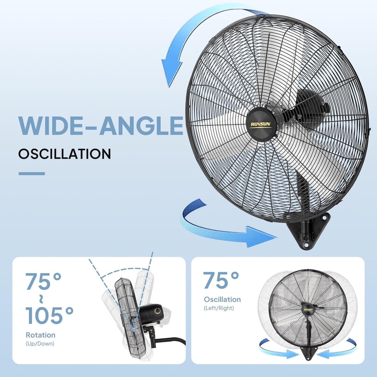 ROVSUN 30 Inch Industrial Wall Mounted Fan, Max 10600 CFM High Velocity Wall MountFan w/ 3 Speed Settings, Aluminum Blade & Dual Ball Bearing Motor, for Garage, Gym, Piano
