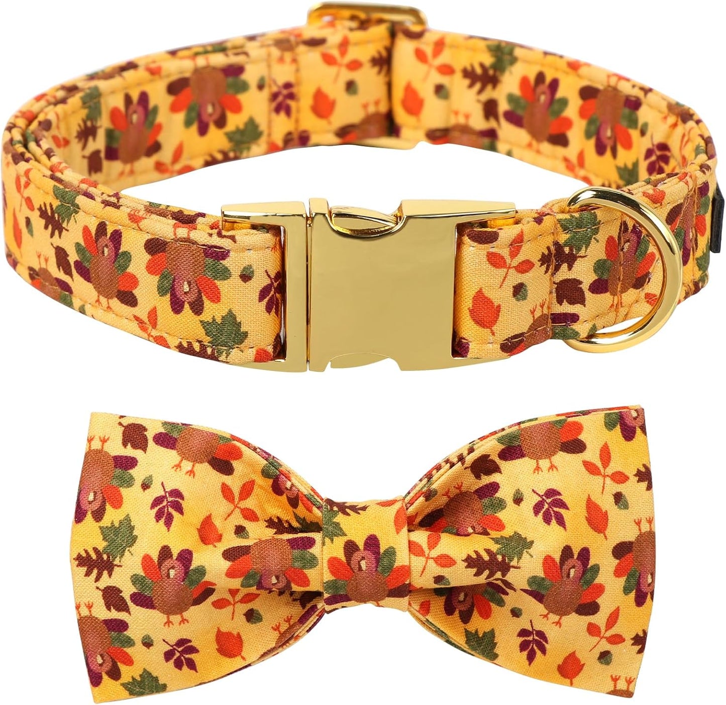 Lionet Paws Thanksgiving Day Dog Collar with Bowtie, Dogs Bowtie Collar with Metal Buckle for Dogs, Adjustable Comfortable Turkey Dog Collars Girl Boy, L, Neck 16-24 in