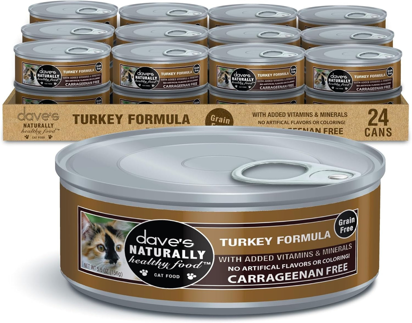 Dave's Pet Food Grain Free Wet Cat Food Pate (Turkey), Made in USA Naturally Healthy Canned, Added Vitamins & Minerals, Carrageenan-Free, 5.5 oz Cans (24 Pack)