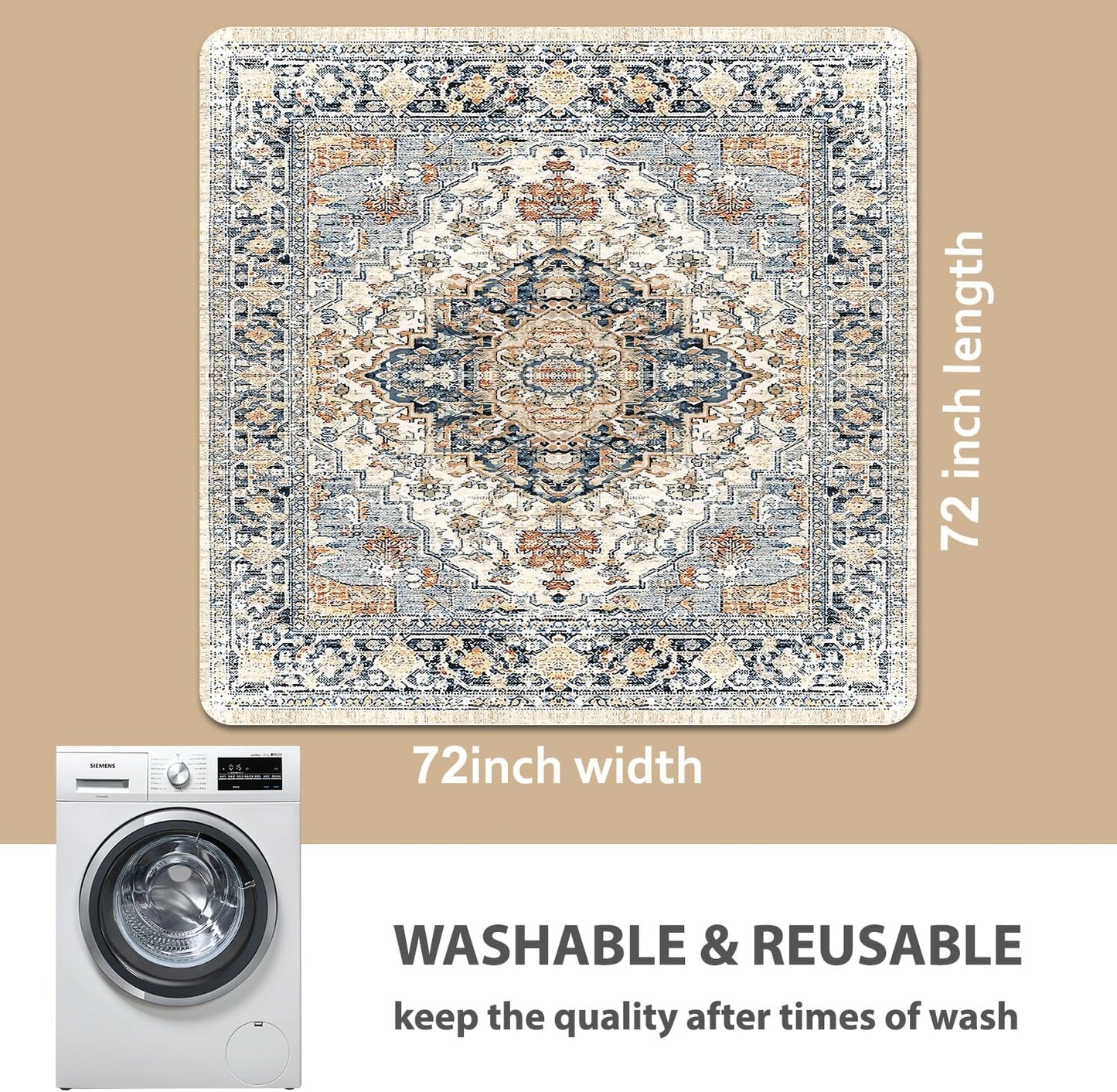 nunubaby Washable Pee Pads for Dogs, Stylish, Non-Slip and Leak-Proof Pee Pads. Reusable Potty Pads for Dogs for Crates and Floors.(Beige/Multi, 72" x72")