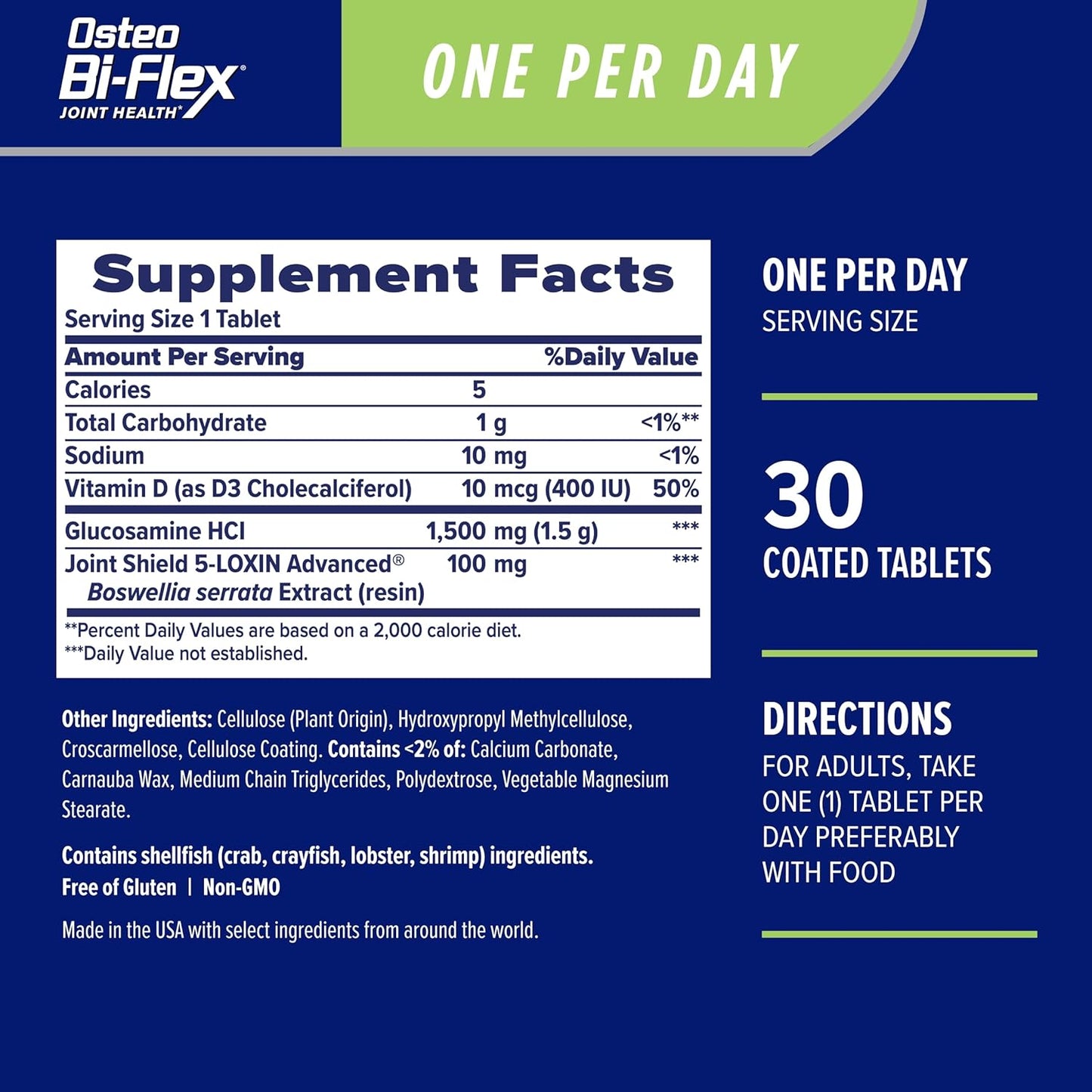Osteo Bi-Flex One Per Day, Glucosamine Joint Health Supplement with Vitamin D, 30 Coated Tablets