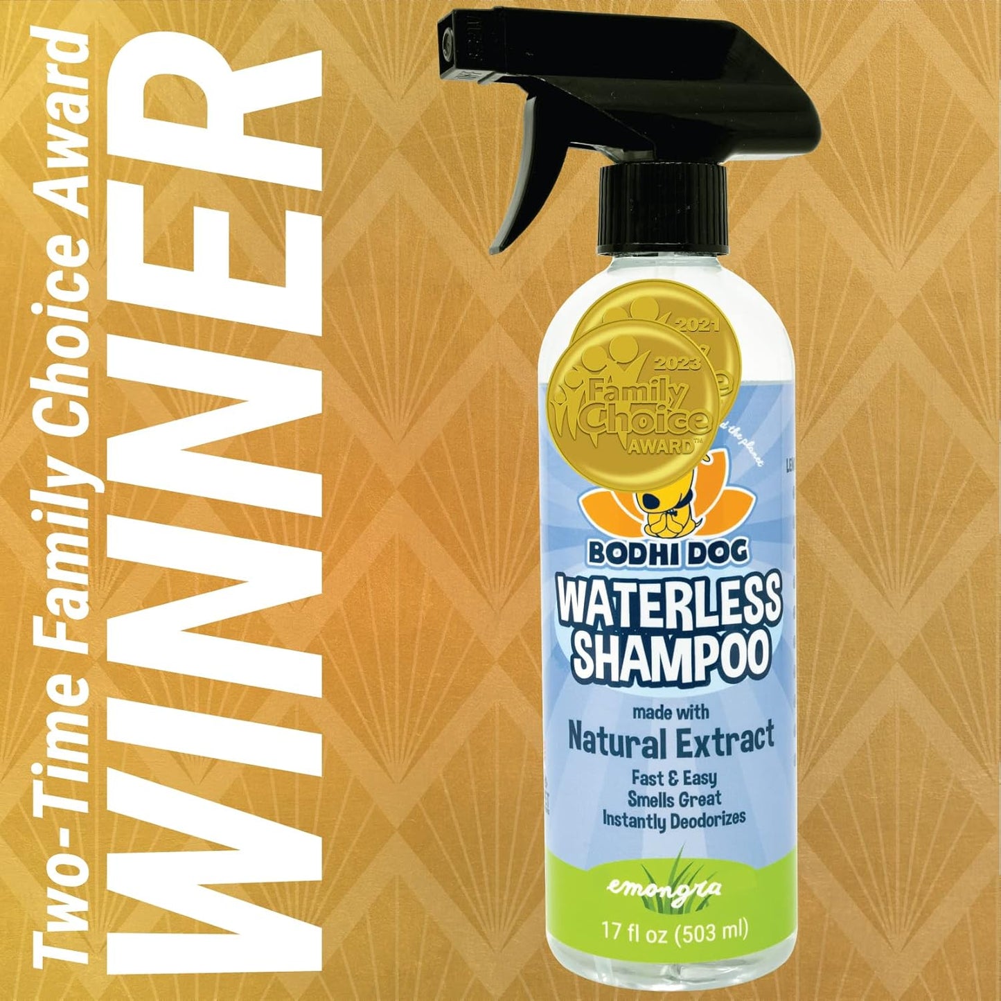 Bodhi Dog Waterless Shampoo for Dogs & Cats - Natural Dry Shampoo, Neutralizes Odor, No Rinse Needed, Safe for All Breeds - Made in USA - Lemongrass Scent (17 Fl Oz)