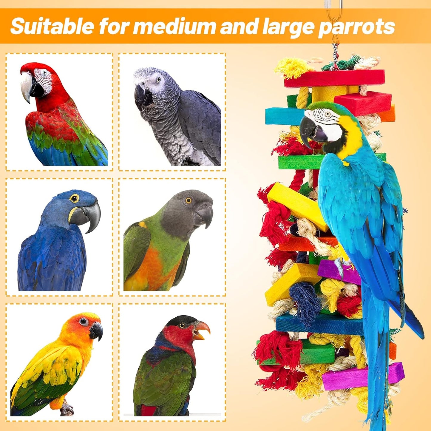 Extra Large Bird Parrot Toys for Macaws, African Grey, Amazon Parrots Bird Gifts