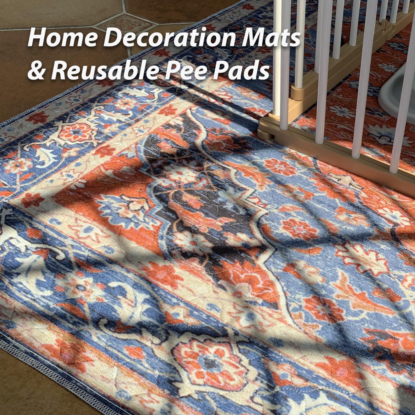 nunubaby Washable Pee Pads for Dogs, Stylish, Non-Slip and Leak-Proof Pee Pads. Reusable Potty Pads for Dogs for Crates and Floors.(Red/Floral, 72" x72")