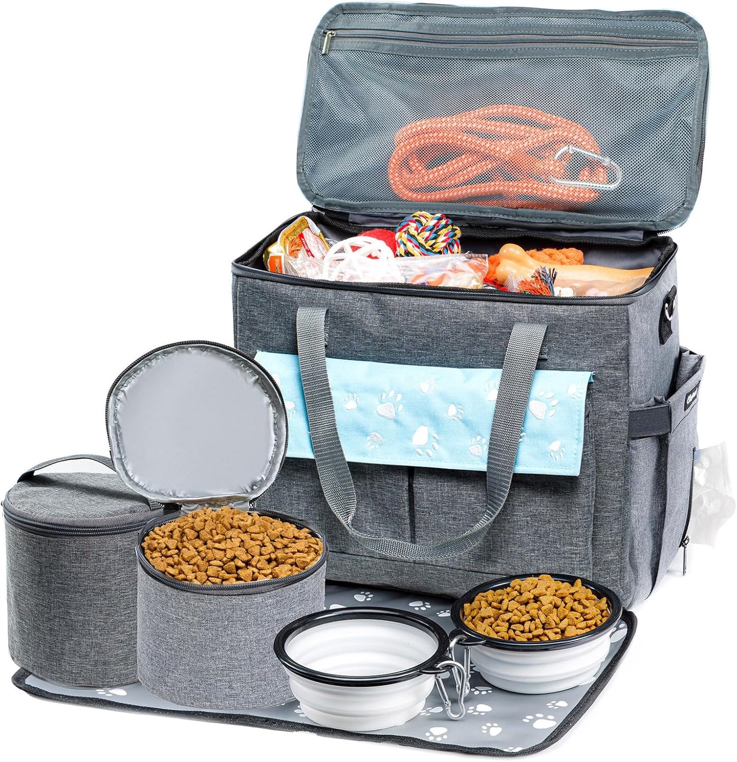 Dog Travel Bag, Airline Approved Dogs Bags for Traveling, 2 Dog 's Food Travel Container and Collapsible Bowls, Weekend Pet Travel Bags (X-Large)