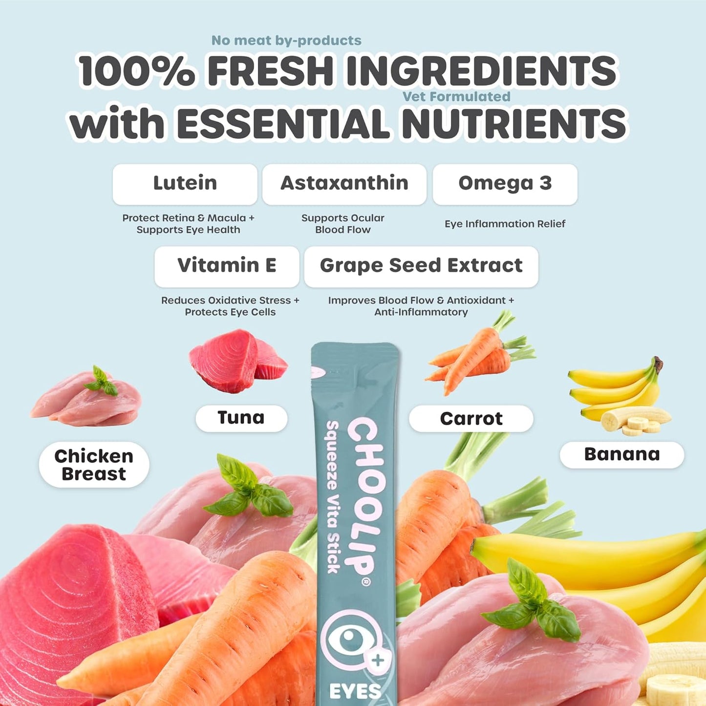 Squeeze Vita Stick Lickable Treats for Dogs & Cats. 7 Eye Health Sticks with Essential multivitamins. Soft and Tasty Paste for All Life Stages, Supporting Eyes Health