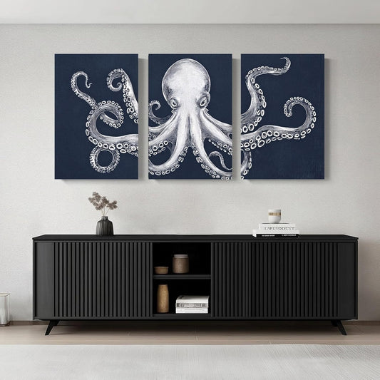 Octopus Wall Decor, Octopus Canvas Wall Art, Ocean Wall Decor,Sea Animal Canvas to Paint for Bathroom, Living Room, Bedroom (24" x 36" x 3 pcs)
