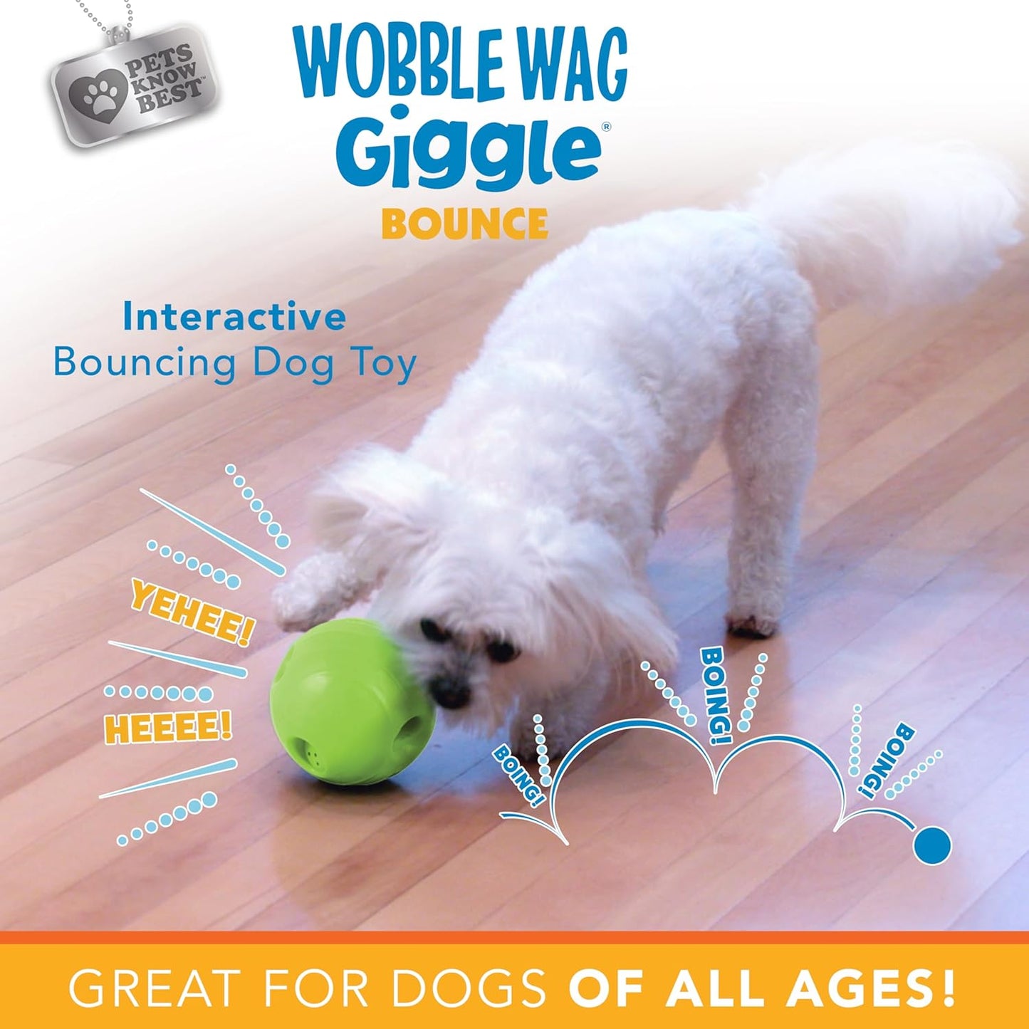 Wobble Wag Giggle Bounce Interactive Dog Toy- Sound Making Bouncing Ball for Dogs Ages Indoor & Outdoor Play, Soft & Durable with Easy Grip Design- Pets Know Best