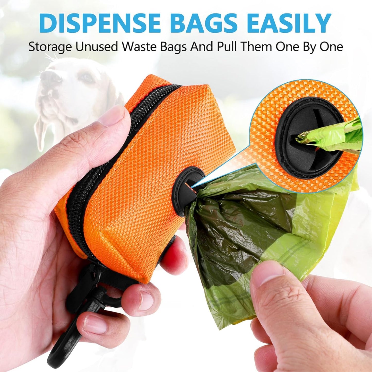 Dog Waste Bag Dispenser Pet Poop Bags Holder for Doggie Waste Bags Dispensers Soft Fabric Zipper Small Doggy Puppy Pouch for Leash Accessory Attachment with Carrier,2PC Orange