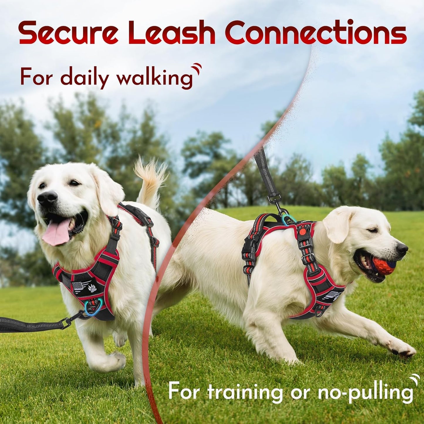 Eagloo Dog Harness Medium Sized, Easy Wearing with 3 Buckles, Adjustable No Pull Pet Harness with 2 Rings for Walking, No Chock Reflective Soft Padded Vest with Control Handle, Black & Red, M