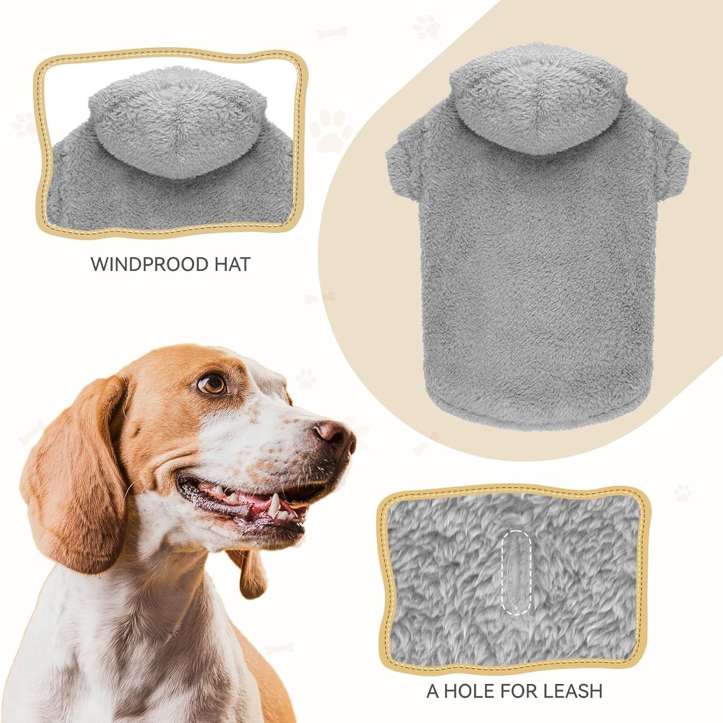 Fuzzy Dog Sweaters for Large Dogs Dog Hoodie Soft Double-Sided Plush Pet Sweater Fleece Clothes Coats Pet Hoodie Sherpa Hooded Sweatshirt(Grey-XL)