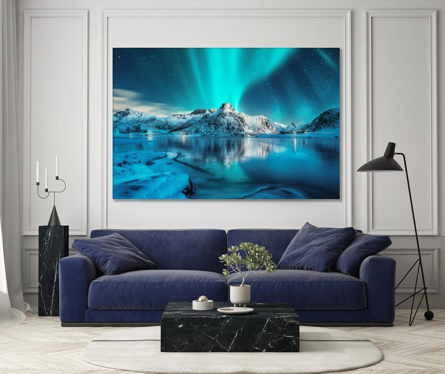 Nature Wall Art Prints - Ocean Forest Mountain Lake Canvas Landscapes - Small to Extra Large Living Room Bedroom Kitchen Bathroom Décor (Northern Lights Over Lake, 31L" x 47W")