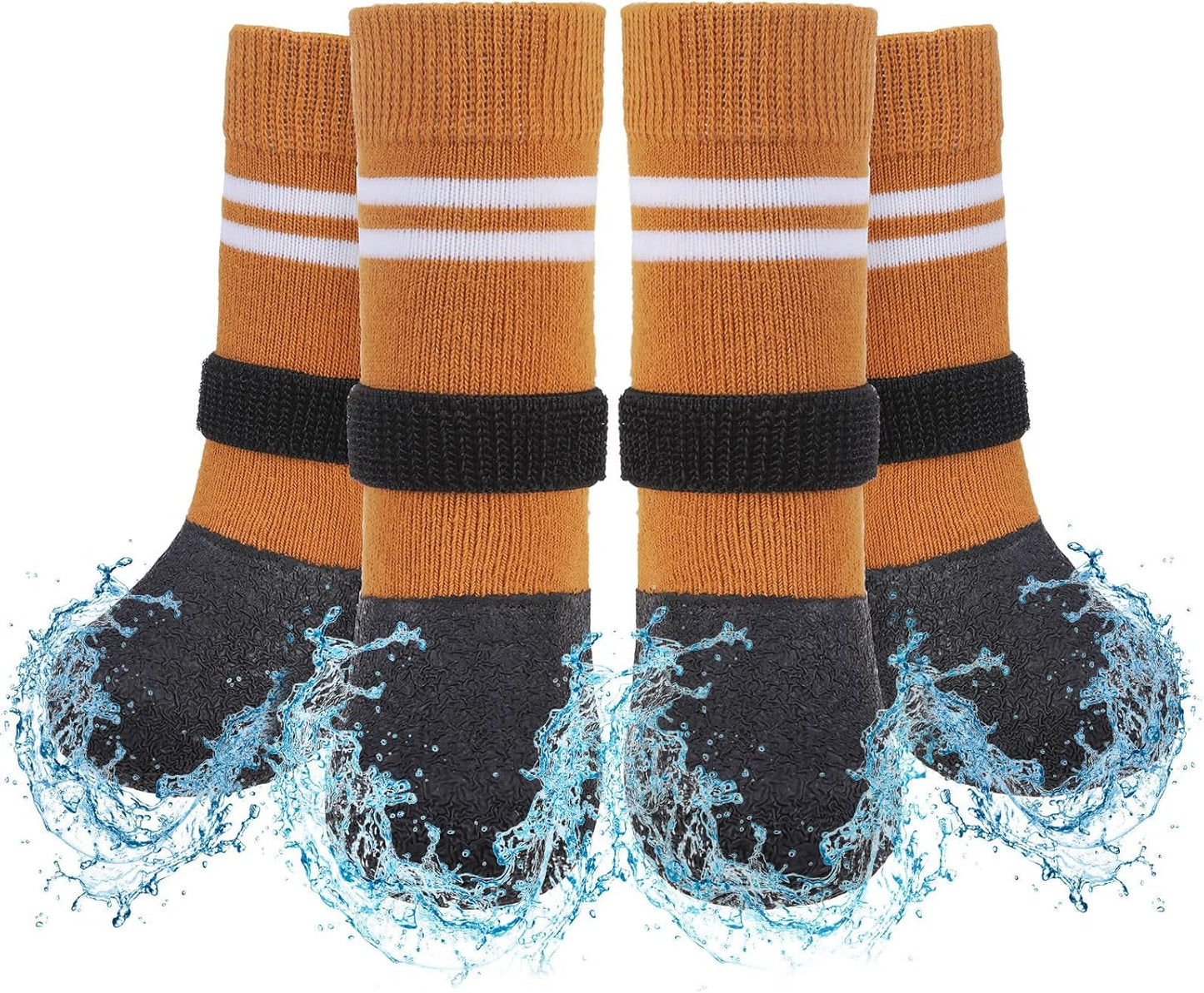 SCENEREAL Anti Slip Dog Boots & Paw Protectors for Hardwood Floor, Extended Dog Socks to Prevent Licking Paws, Waterproof Pet Snow Rain Shoe for Winter Large Senior Dogs, Khaki XL