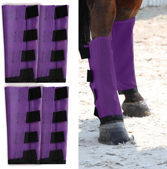 Premium 4-Pack Horse Fly Boots & Leggings Loose-Fit Fine Mesh with Stay-On Fasteners, Support Strips & Anti-Stomp Design Breathable Non-Slip Protection Leg Wrap (Large) Lavender Purple