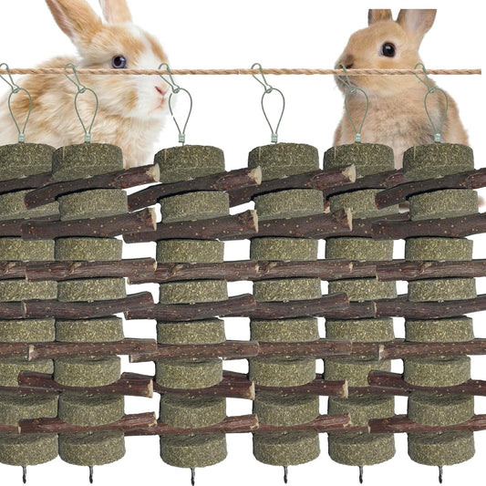 Rabbits Chew Toys Bunny Treats Natural Wood Timothy Hay Grass Chew Toys Treats for Hamster Chinchilla Guinea Pigs 6pcs