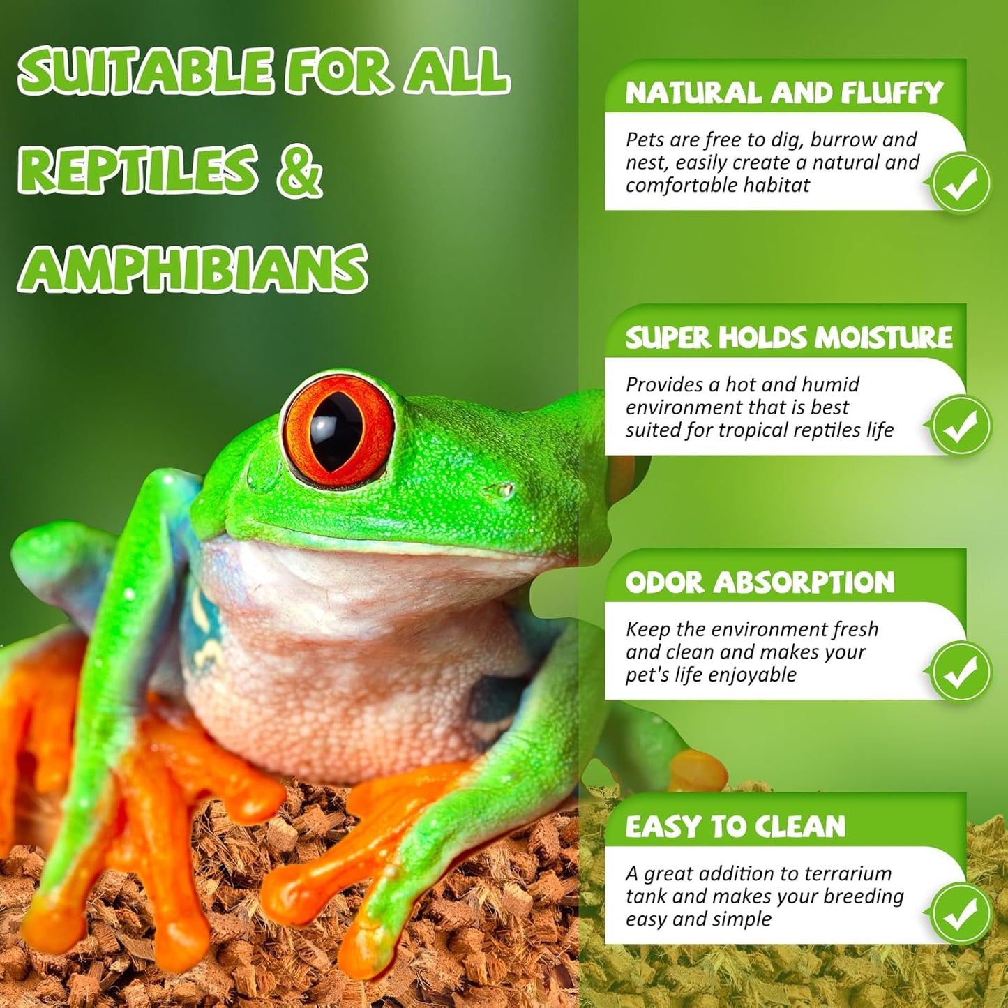 Legigo 4 Pack Coconut Chip Substrate for Reptiles, Natural Coco Husk Chip Reptiles Bedding, Compressed Coconut Chip Substrate for Snake, Tortoise, Ball Python, Gecko, Lizard Terrarium Tanks