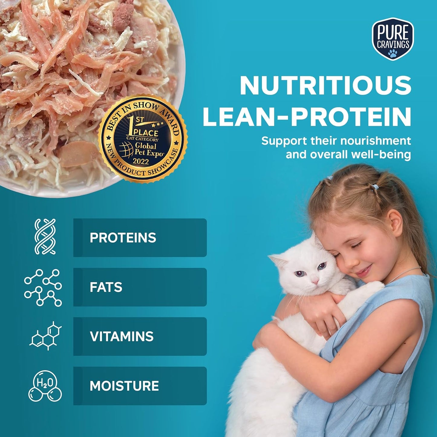 Chicken Recipe in Broth, Shredded Wet Cat Food, Variety Flavor Pack: Chicken, Lamb, Duck, Beef; Grain-Free Protein, Non-GMO
