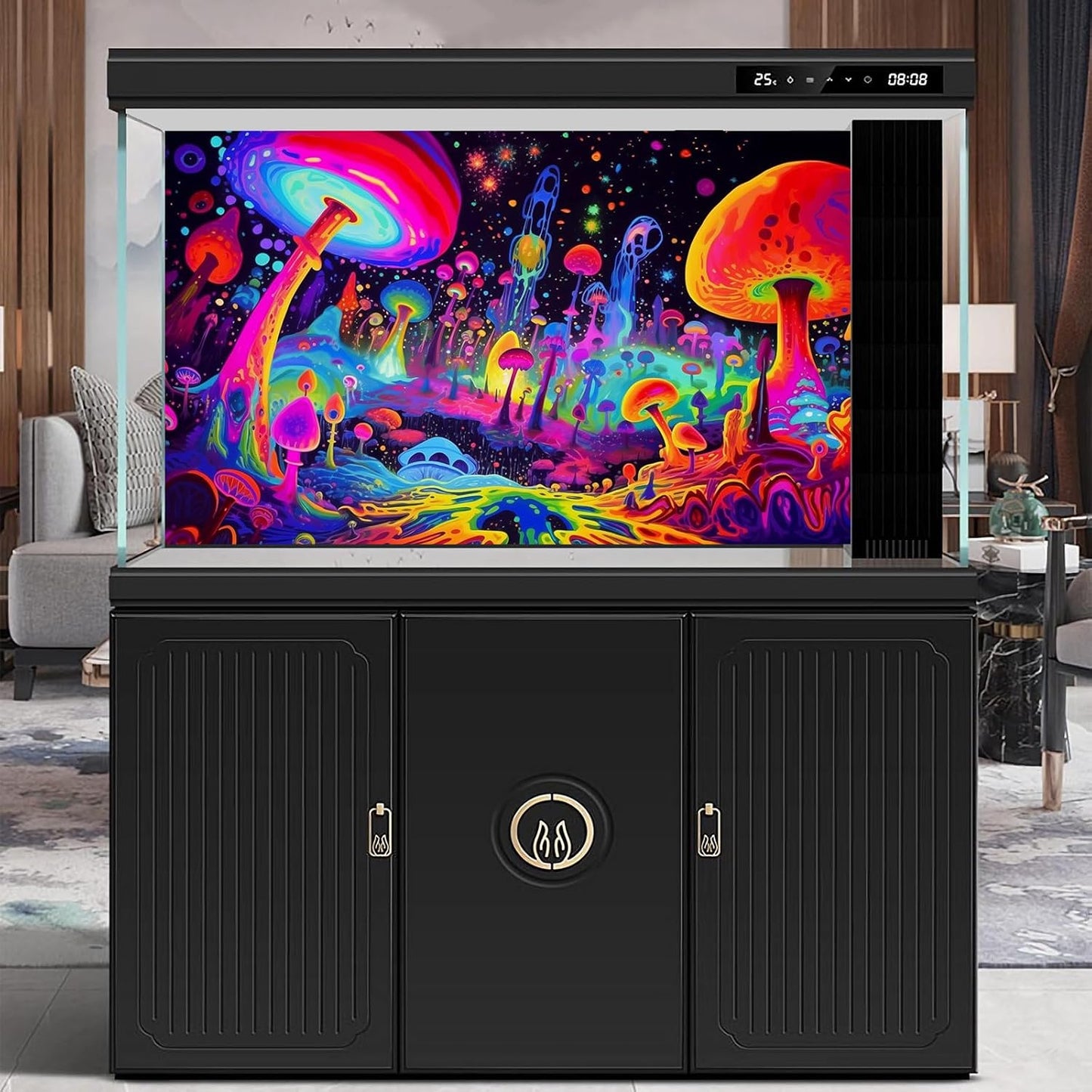 Fantasy Mushrooms Aquarium Background Abstract Mysterious Mushroom Landscape Terrarium Background Amazing Rainbow Mushrooms Theme Fish Tank Backdrop Poster Wallpaper Decorations Vinyl 24x12in