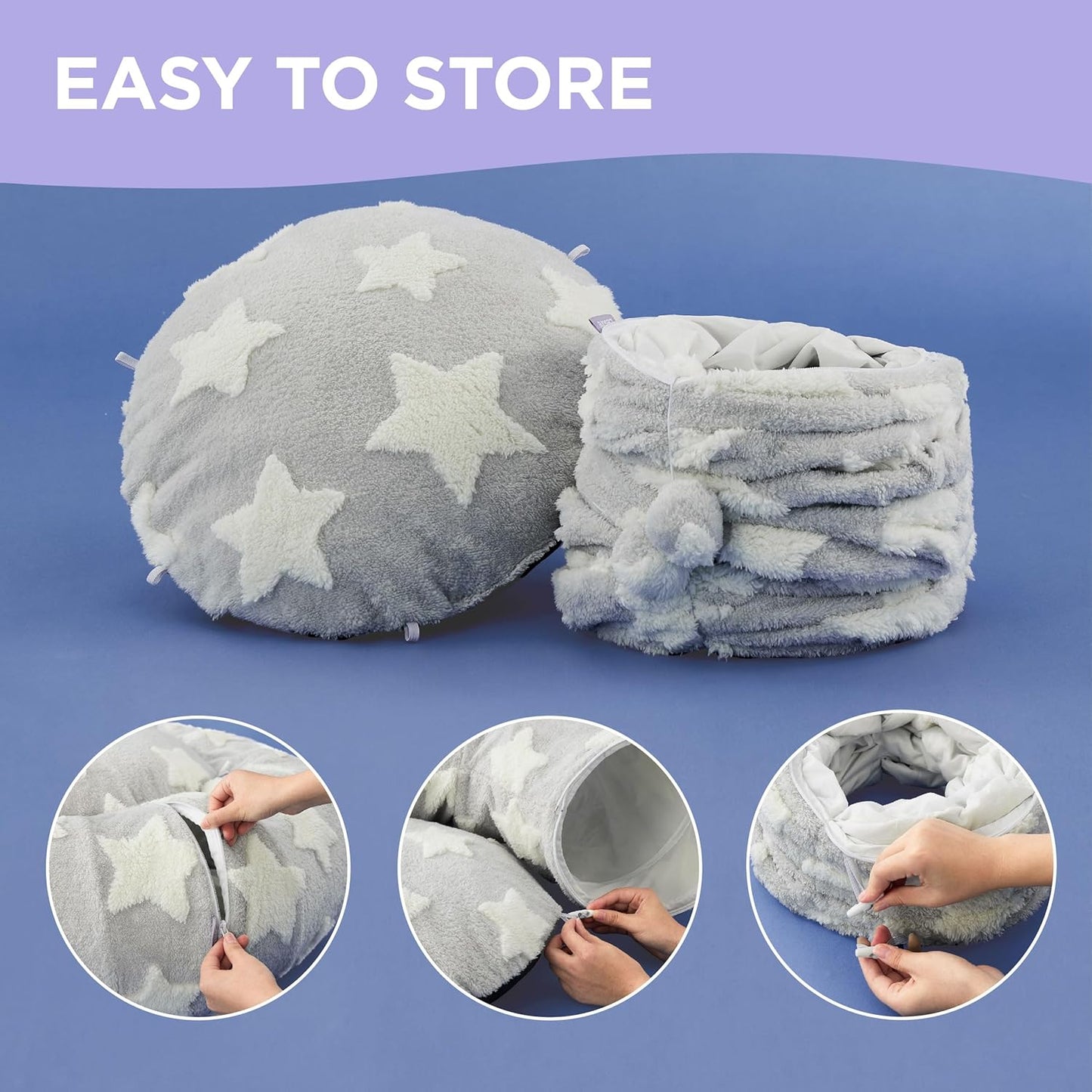 Lesure Cat Tunnel Bed for Indoor Cats - Cute Cat Donut Tunnel Toys for Small Large Cats with Washable Circle Cushion, Round Pet Peekaboo Cave Toy for Kitten/Puppy/Rabbit, Standard Grey