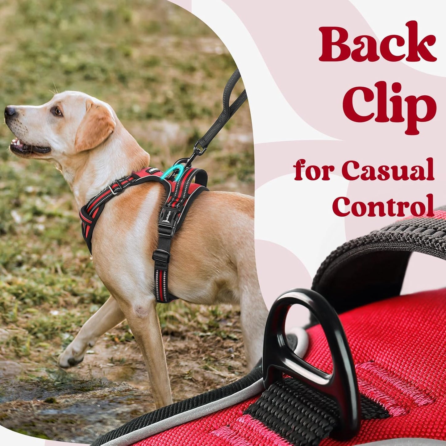 rabbitgoo Dog Harness Medium Sized, No Pull Pet Harness with 3 Buckles, Adjustable Soft Padded Vest with Control Handle, Walking Reflective Pet Vest for Medium Dogs, Red, M