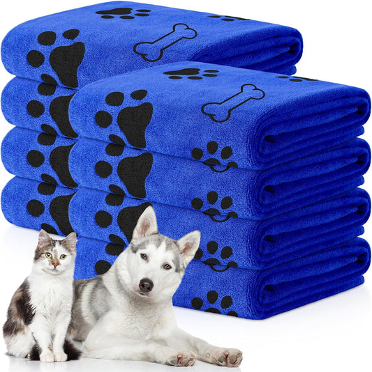Chumia 8 Pcs Dog Towels for Drying Dogs Cats Pet Towels Bulk Puppy Microfiber Quick Drying Paw Bath Bathing Supplies Absorbent for Medium Pets(Dark Blue,40 x 24 Inch)
