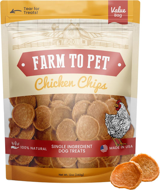 Farm To Pet - Dog Training Treats - Chicken Chips, Single Ingredient - 12 oz, Lean, All Natural, Healthy Dog Treats for Small, Medium, Large Breeds, & Puppies, Made in USA