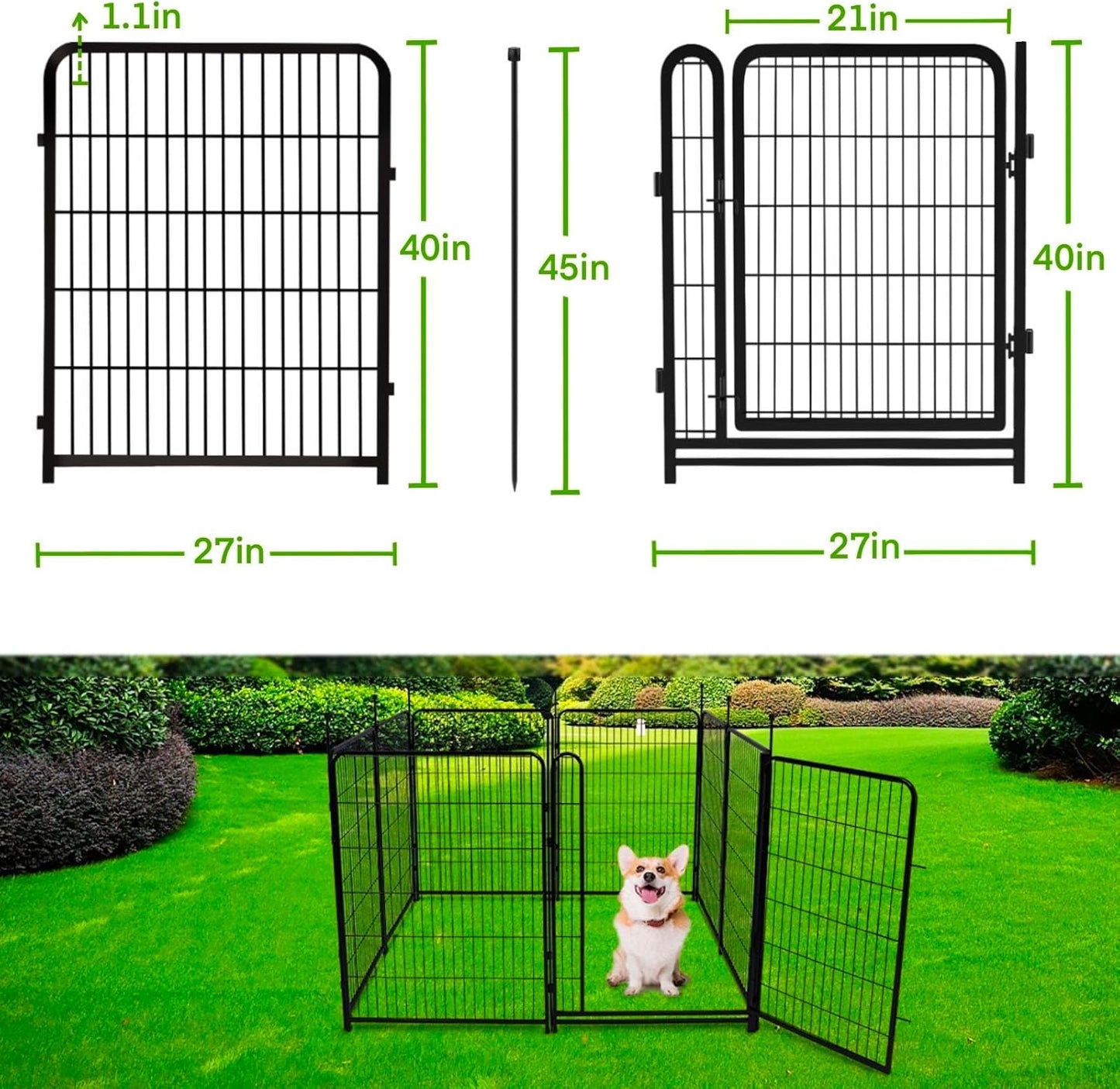 Tall Garden Fence and Borders,Wide Gate Low Threshold Fence Panels, 40in(H) 4 Panels Total 8.9 Ft(L) Animal Barrier Fence, Heavy Metal Dog Fence Outdoor for Yard