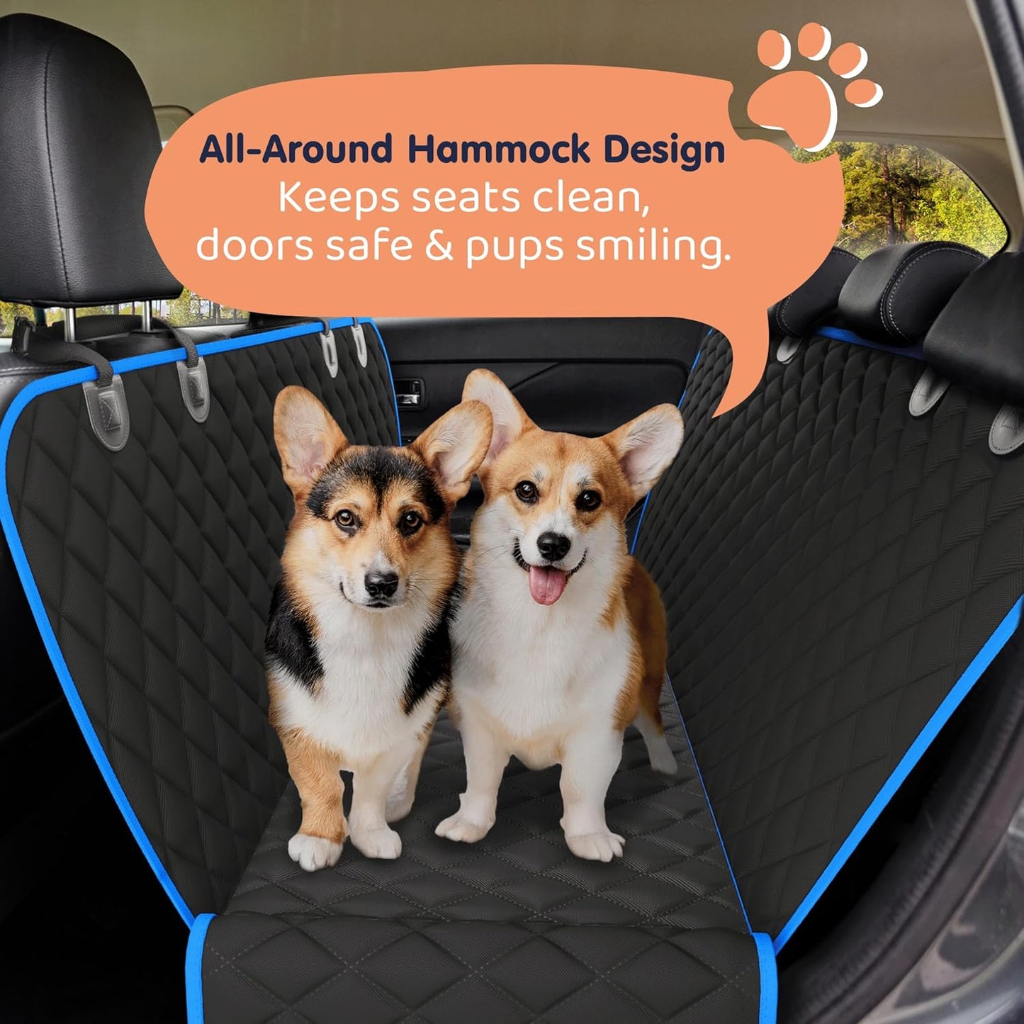 XL Dog Car Seat Cover for Back Seat, Waterproof Hammock for Car, SUV & Truck, Non-Slip Backseat Cover for Dogs, Heavy-Duty Dog Hammock Style Seat Protector Pets, Easy to Install & Clean