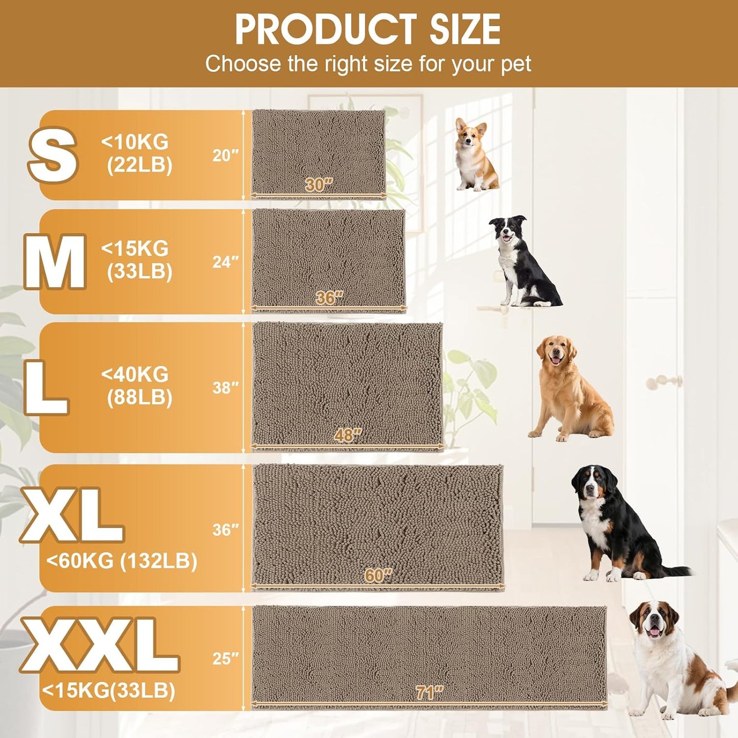 IM HOME Extra Large Dog Door Mats for Muddy Paws, Chenille Absorbent Dog Mats, Non Slip Heavy Mud Mat for Dogs, Soft Pet Mat for Entryway, Mud Paws, Inside Floor,71" x 25", Beige