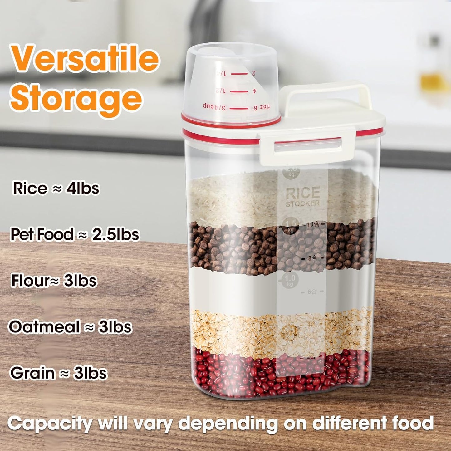 TBMax Rice Storage Container, Airtight Cereal Container Dispenser with Pourable Spout + Measuring Cup, BPA Free Plastic Storage Bin for Pantry Organization and Storage
