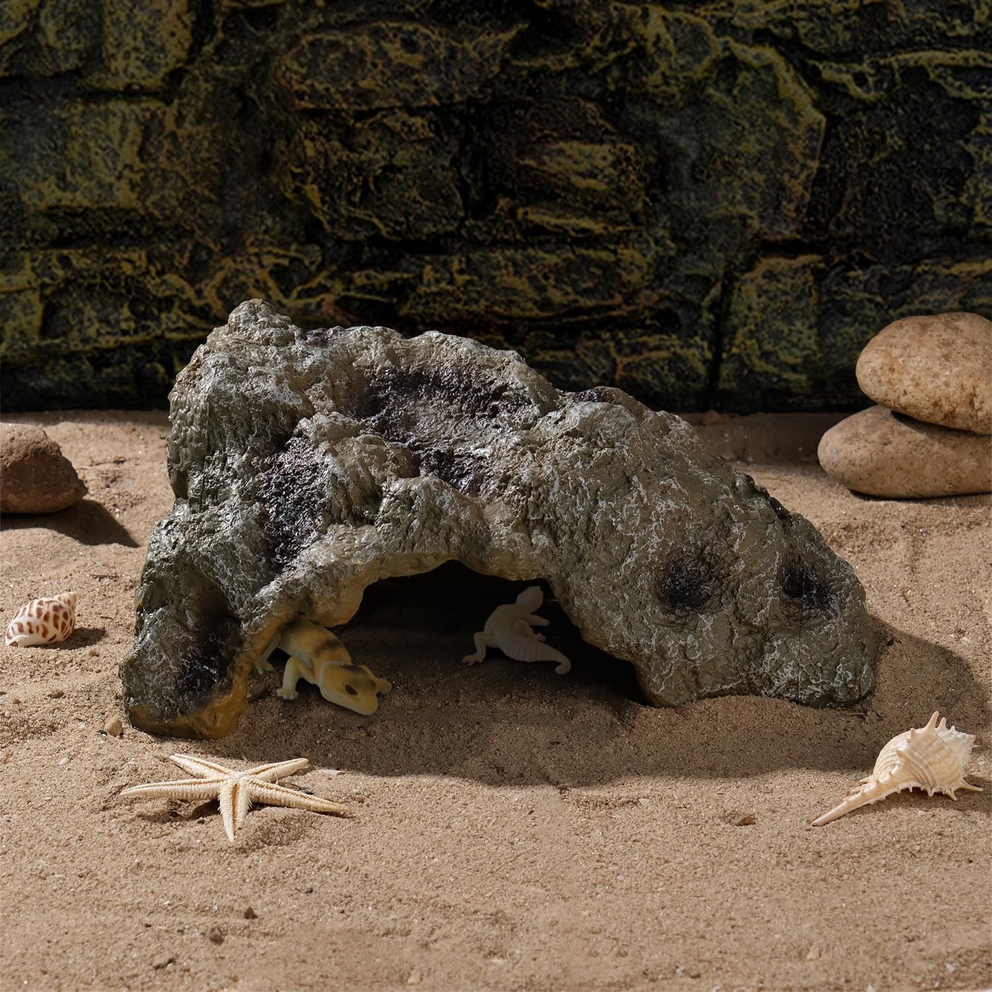 IBWell Resin Leopard Gecko Hide, True to Nature Reptile Rock for Bearded Dragon Hideout Snake Hides for Ball Pythons, Tortoise House Terrarium DÉCor - Meidum