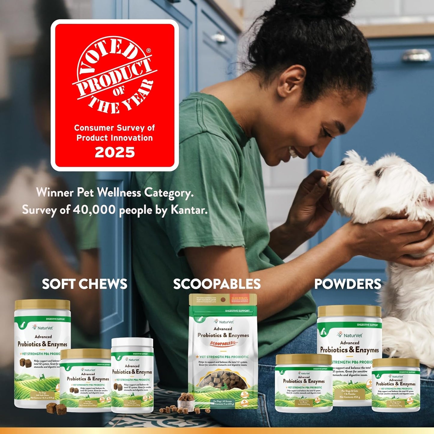 NaturVet Scoopables Advanced Probiotics for Dogs - Chewable Dog Probiotics & Digestive Enzymes - Support a Healthy Gut for Your Pet - Hickory Smoked Bacon Flavor | 11oz Bag