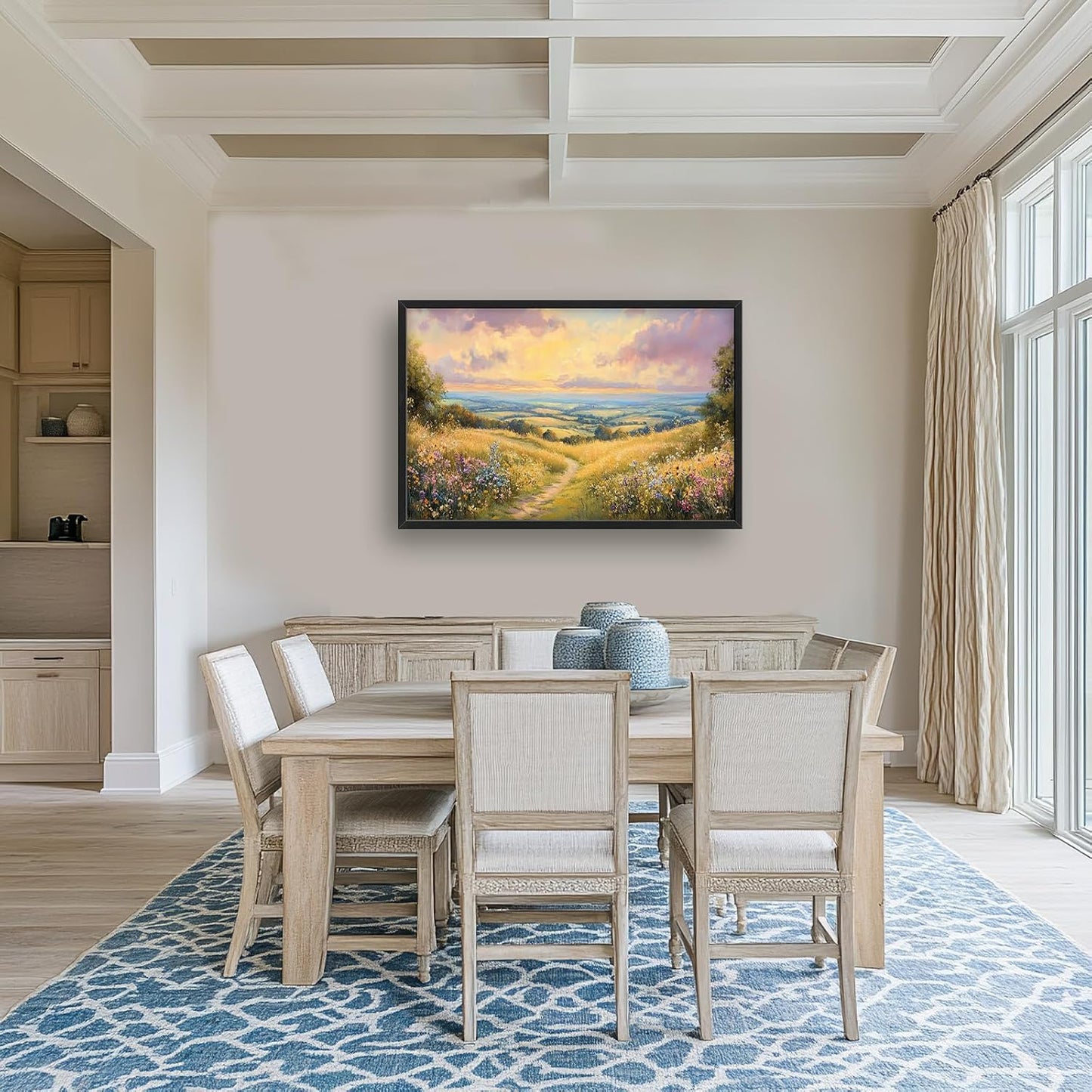 Framed Large Rustic Wall Art for Living Room, Oversized Farmhouse Countryside Nature Landscape Wall Decor Wildflower Field Canvas Painting Floral Pictures Modern Artwork for Bedroom Office 36"x24"