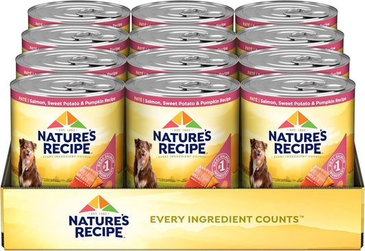 Nature's Recipe Grain Free Salmon, Sweet Potato, and Pumpkin Recipe Wet Dog Food, 13 oz. Can, 12 Count