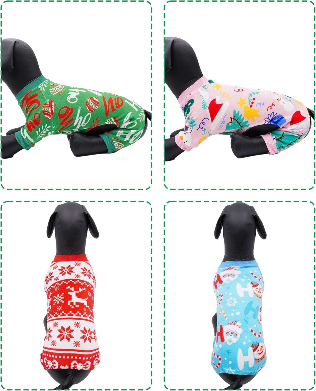 PET SHOW 4 Pack Dog Christmas Pajamas Holiday Dog Clothes for Small Medium Dogs Girl Boy Soft Stretchy PJs Xmas Jumpsuit Puppy Onesies Red Green Outfits with Sleeve Pets Dachshund Costume XXL