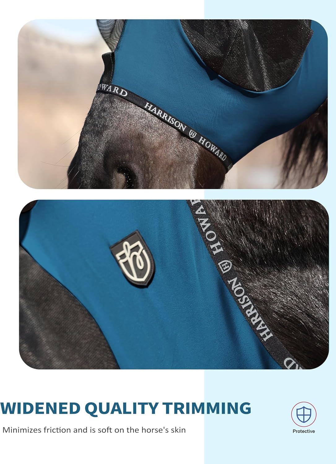 Harrison Howard Horse Fly Mask with Forelock Opening Stretch Breathable and Comfortable for Horses UV -Protection Peacock Blue L