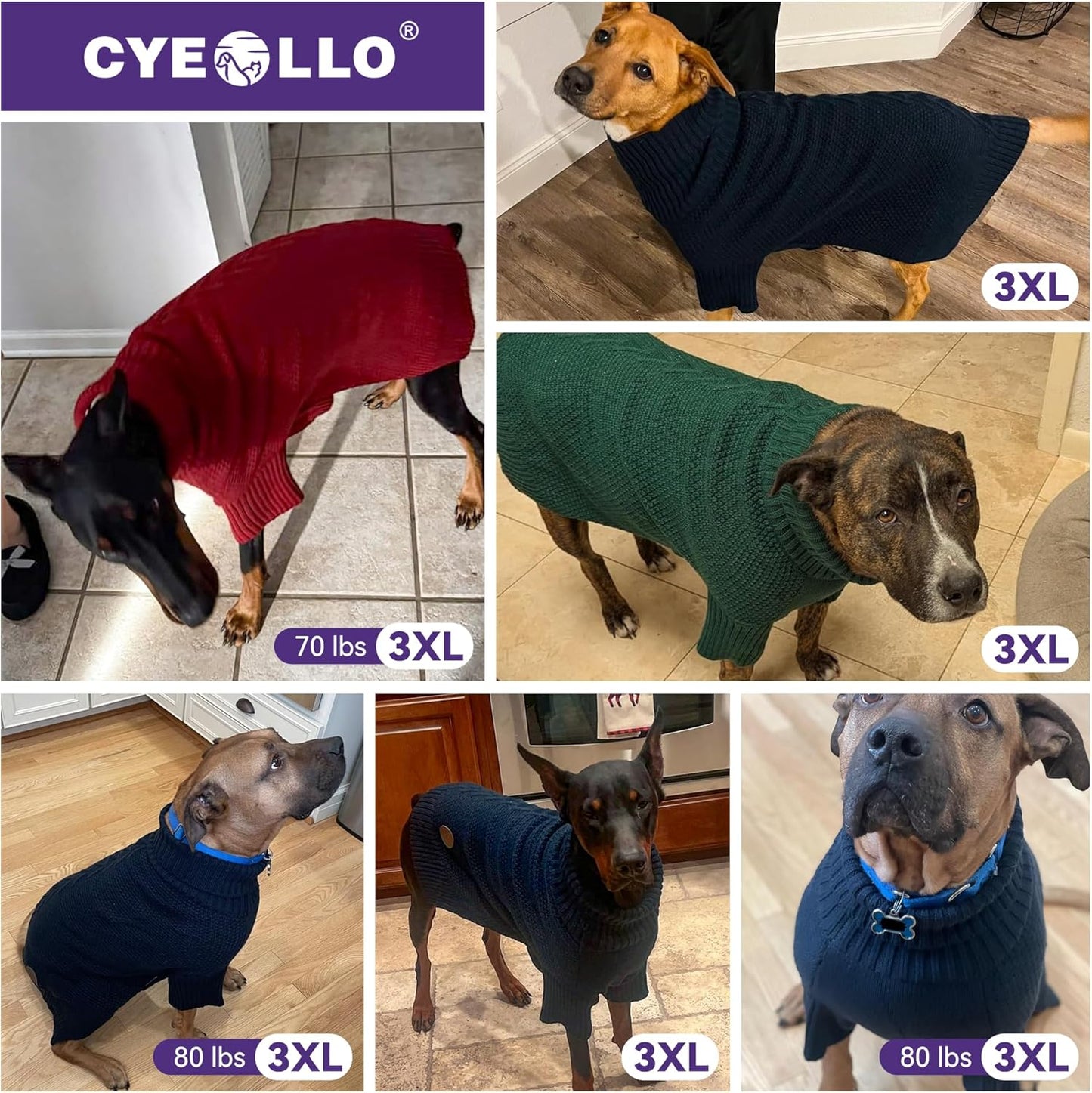 cyeollo 4XL Dog Sweater, Stretchy & Cozy Warm Dog Sweaters for Large Dogs Boy, Pullover Knit Fall Winter Sweatshirt Big Dogs Clothes, Doberman Great Dane Apparel, Black XXXXL